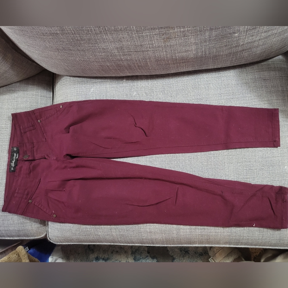 Wine Color Pleated Pants - Picture 2 of 2